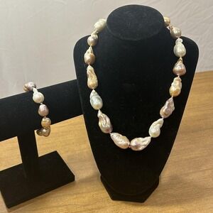 Necklace Bracelet Set Multicolor Baroque Pearl Shell Womens Statement Jewelry
